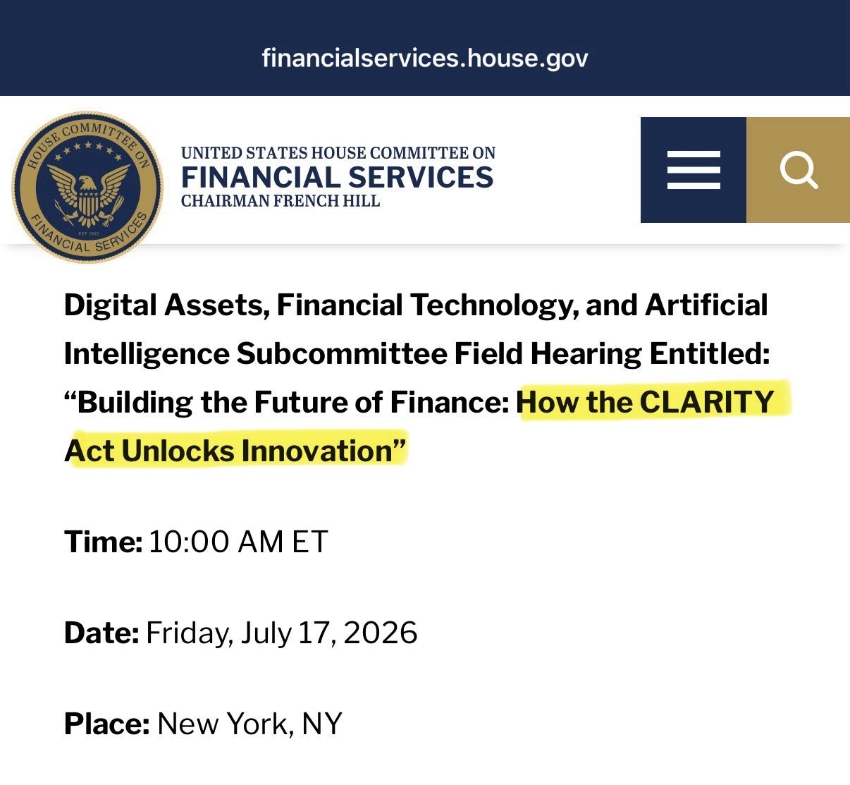 🌐 مجلس نمایندگان تنها ۴ روز دیگر، در تاریخ ۱۷ جولای، جلسهای برای بررسی لایحه Crypto CLARITY Act برگزار خواهد کرد. �...