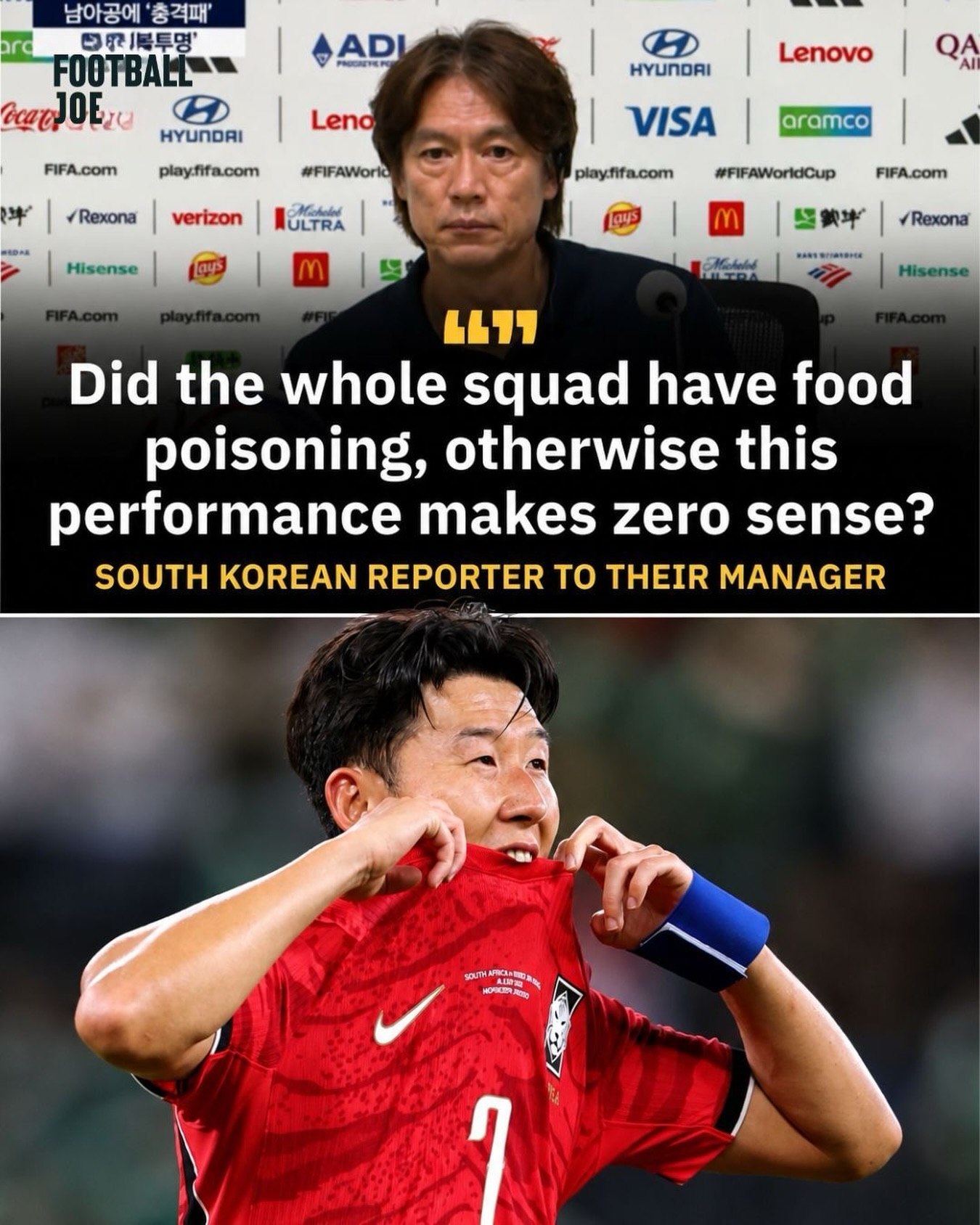 South Korea manager Hong Myung-bo was left speechless after he was asked if his side had food poisoning following the...