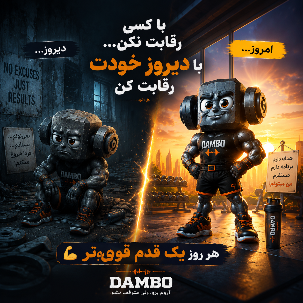 🔥 رقیب واقعی تو کیه؟ نه آدم کناریت... نه کسی که تو باشگاه ازت قویتره... رقیب واقعی، همون نسخه دیروز خودته. 💪 هر رو...