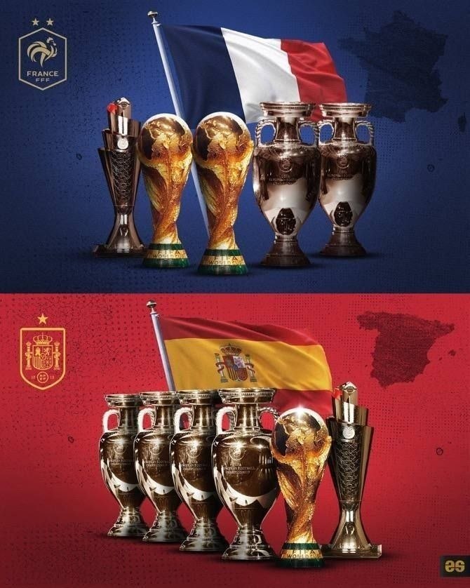 🇪🇸🇫🇷 مقایسه افتخارات اسپانیا و فرانسه... @nownews