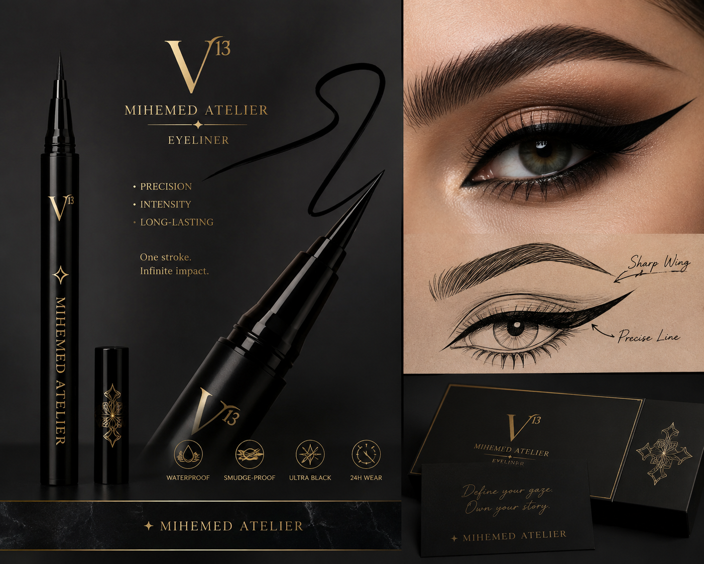✦ MIHEMED ATELIER — EYE LINER یک خط کافیست تا نگاه، امضای خودش را پیدا کند. V¹³ EYELINER مشکی عمیق، نوک دقیق و فرمی ...