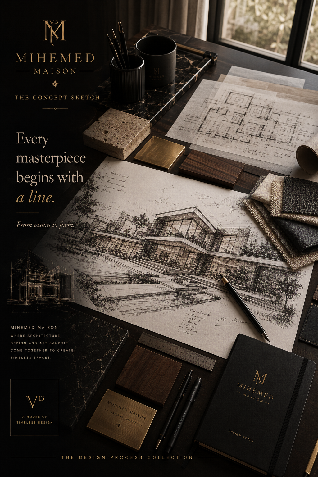 MIHEMED MAISON — THE CONCEPT SKETCH هر شاهکاری، با یک خط آغاز می‌شود. پیش از آنکه سنگ، چوب، نور و فضا کنار یکدیگر قرا...