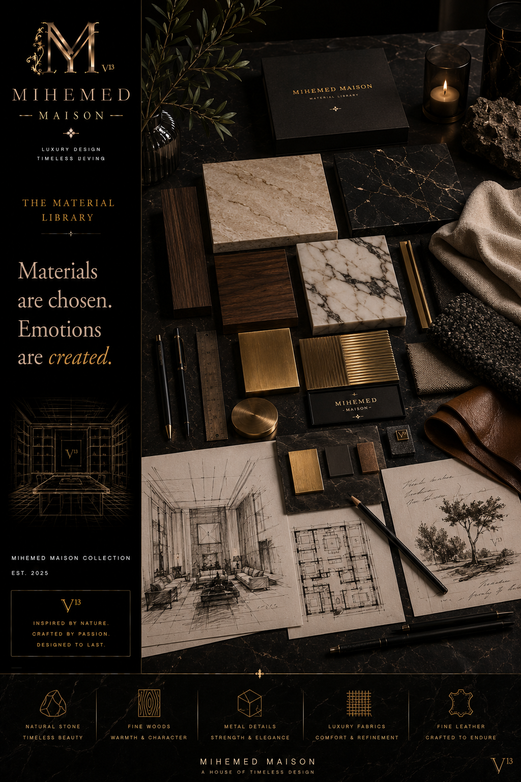 MIHEMED MAISON — THE MATERIAL LIBRARY هر شاهکار، پیش از آنکه ساخته شود، انتخاب میشود. قبل از اولین خط روی نقشه، قبل ...
