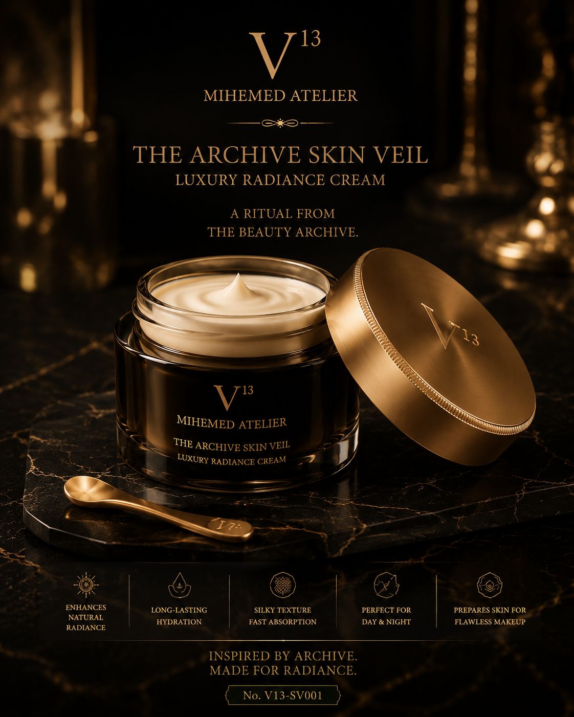 MIHEMED ATELIER — V¹³ THE ARCHIVE SKIN VEIL A ritual of radiance. A signature of timeless beauty. Born from the Mihem...