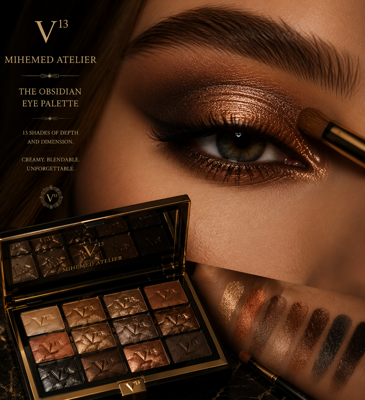 MIHEMED ATELIER — V¹³ THE OBSIDIAN EYE PALETTE متولد شده از آرشیو زیبایی و الهامگرفته از معماری لوکس، پالت سایهی Th...