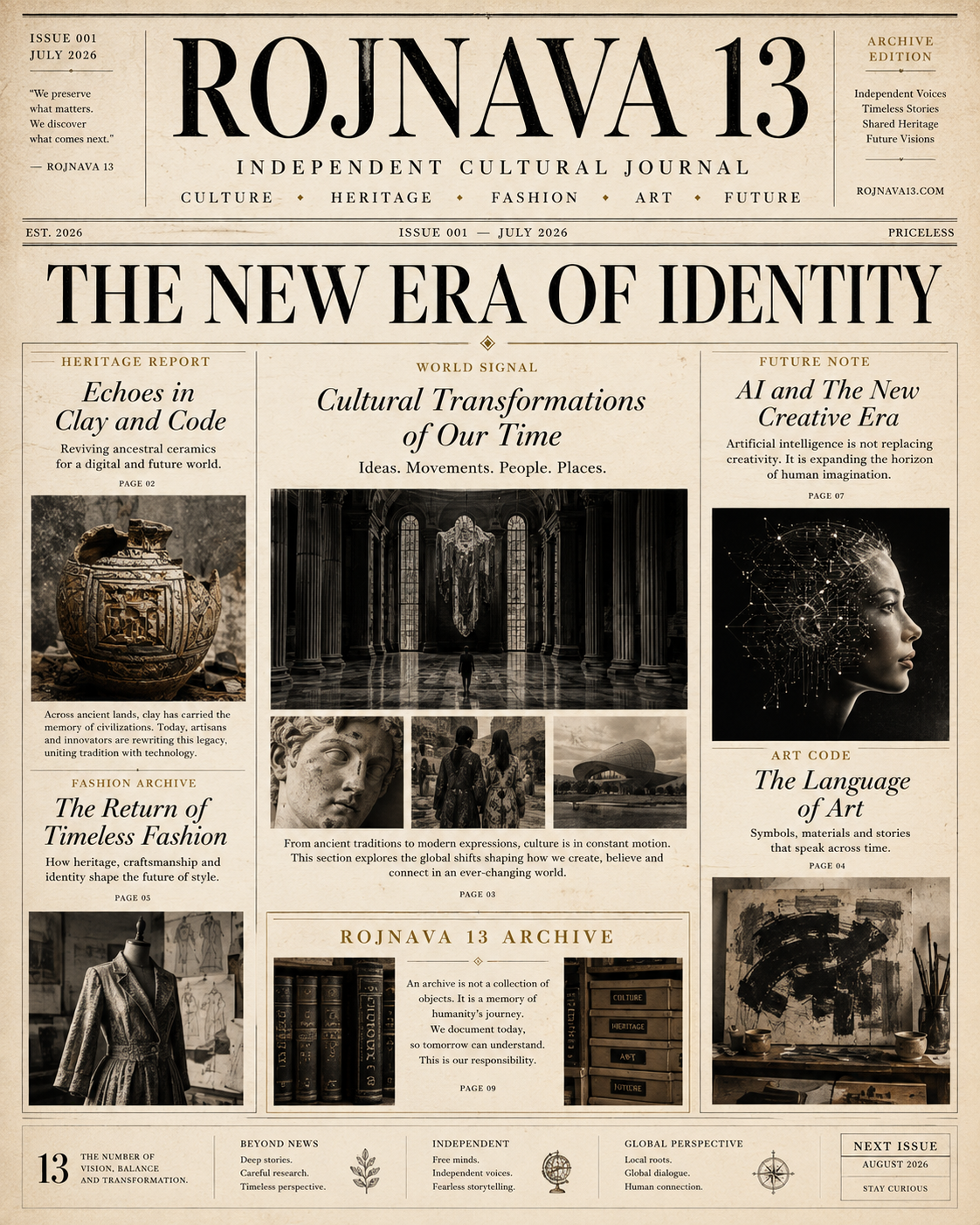 ROJNAVA 13 — ISSUE 001 THE NEW ERA OF IDENTITY Today, ROJNAVA 13 moves from a collection of ideas to a cultural newsp...