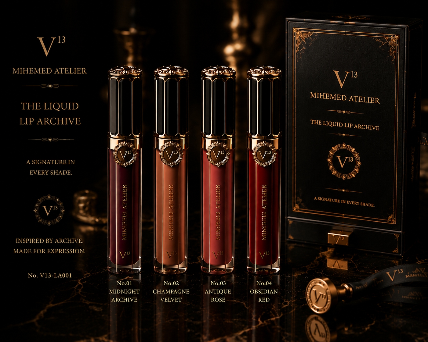 MIHEMED ATELIER — V¹³ THE LIQUID LIP ARCHIVE A signature in every shade. A timeless expression of luxury, created fro...