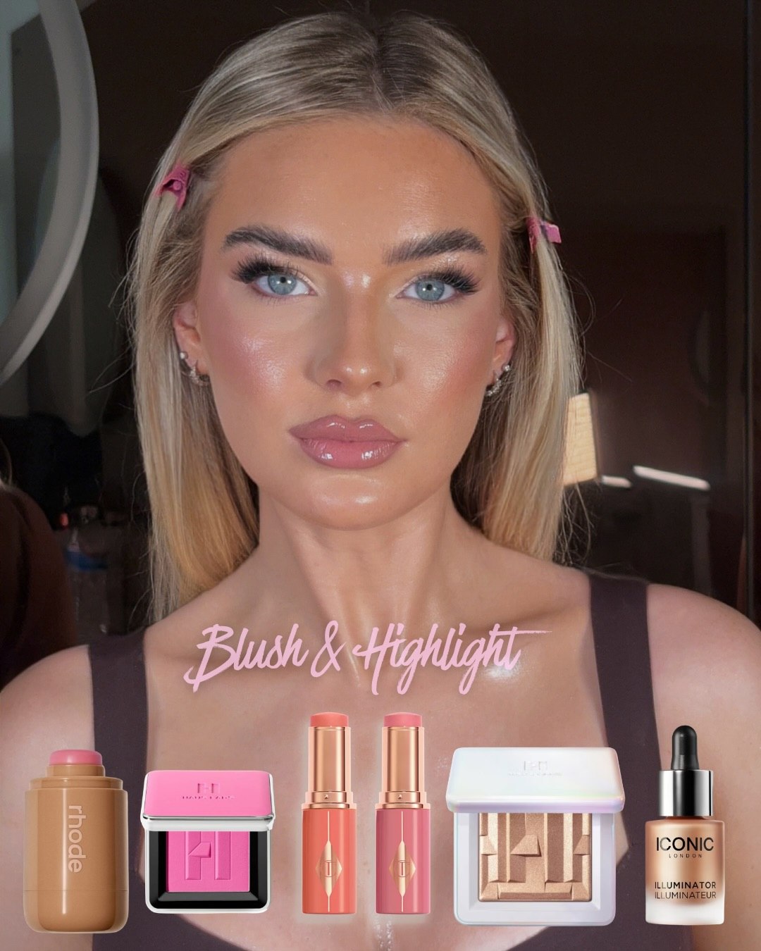 JUICY DEWY SKIN 💧🍉 Your new fave makeup look broken down 💕💫💄🪄 BLUSH & HIGHLIGHT: @rhode pocket blush in ‘ PIGGY...