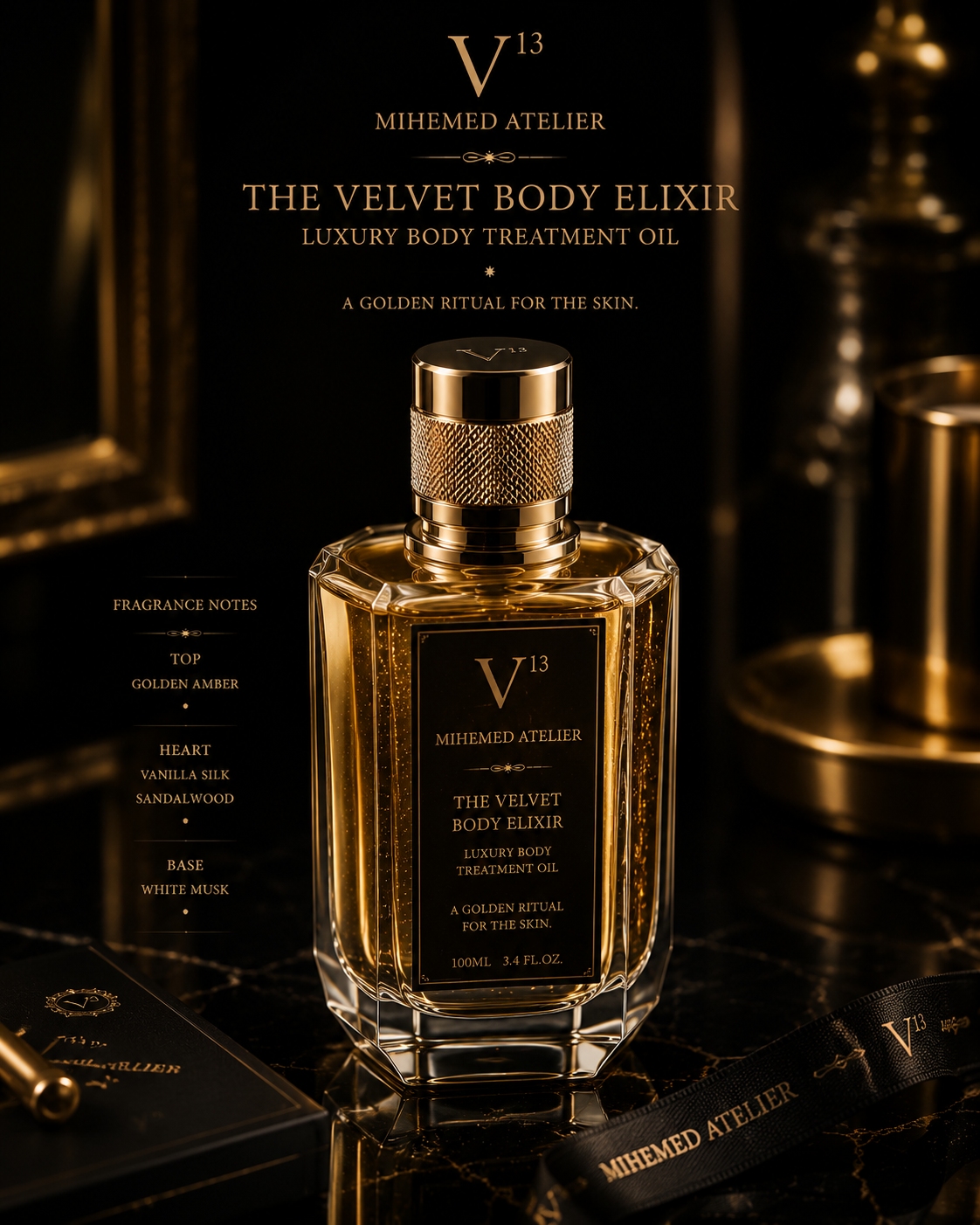 MIHEMED ATELIER — V¹³ THE VELVET BODY ELIXIR A golden ritual for the skin. Born from the Mihemed Atelier Beauty Archi...