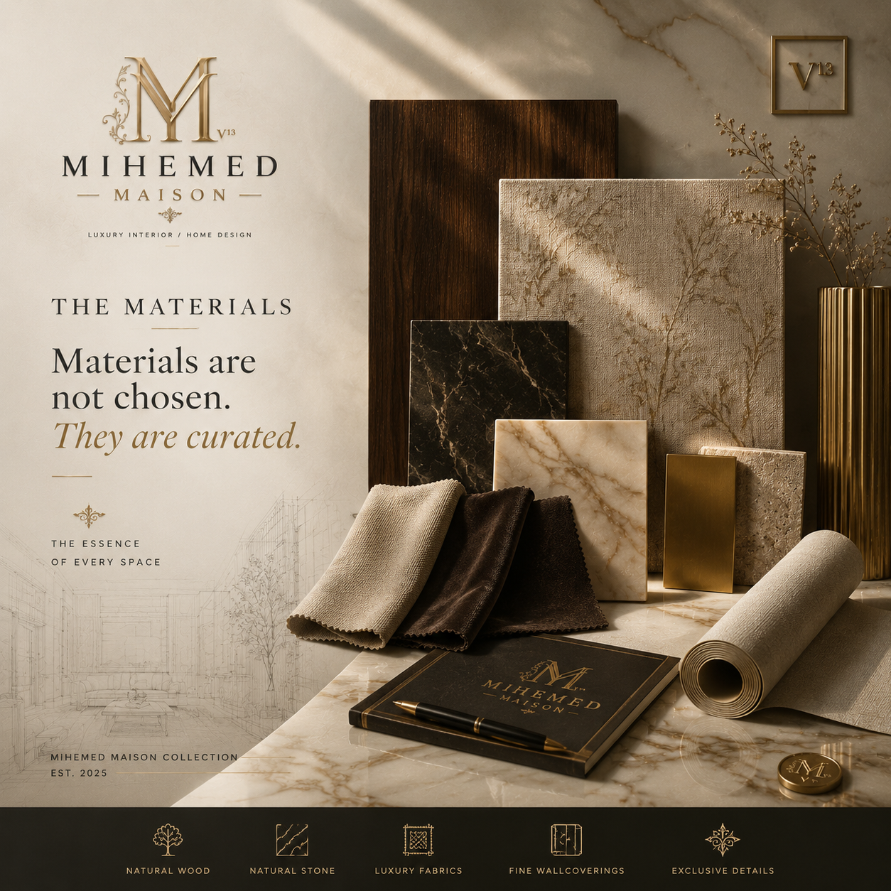 MIHEMED MAISON — THE MATERIALS
Materials are not simply selected.
They are carefully curated.
Every texture, every ...