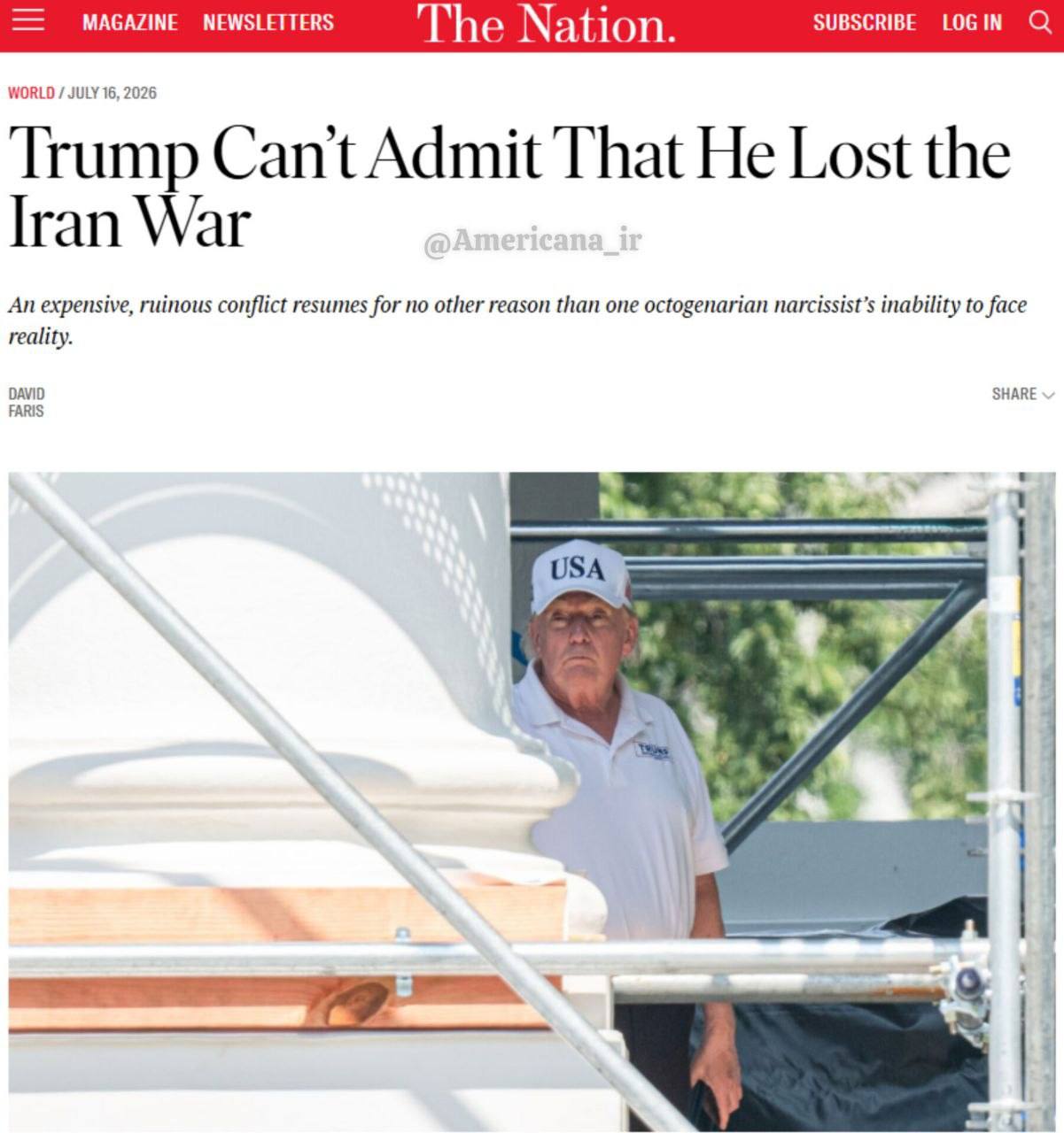 مجله The Nation: ترامپ نمی‌تواند قبول کند که در جنگ ایران شکست خورده است! @nownews
