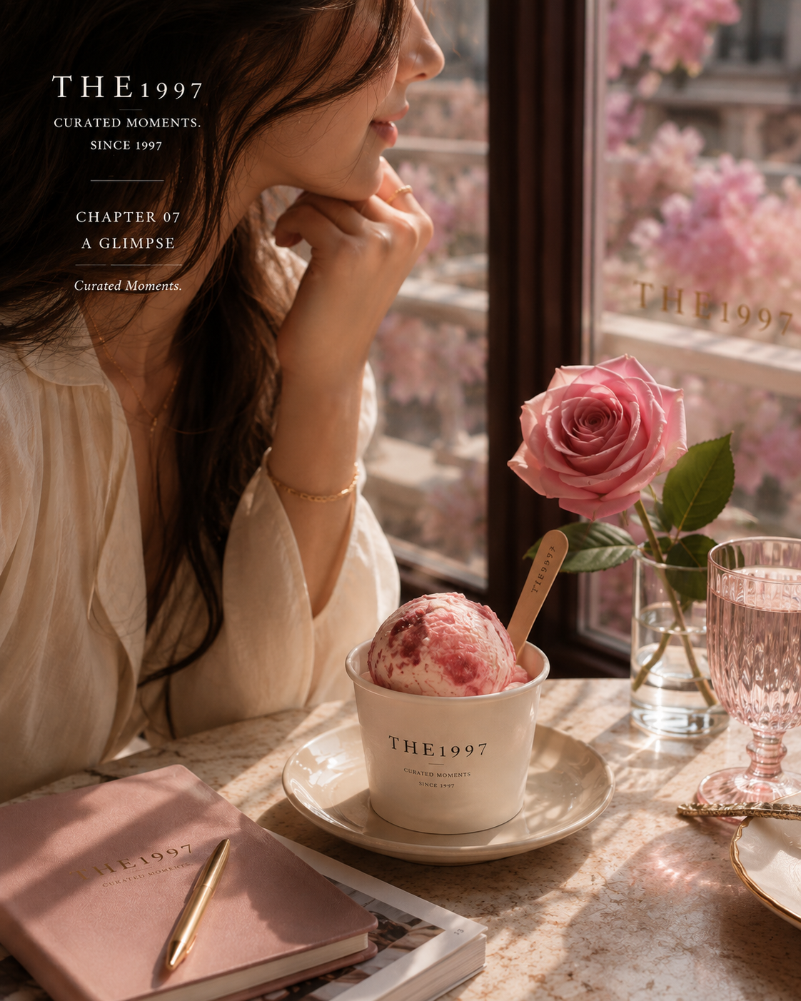 امروز فقط دلم یه چیز شیرین و یه جای آروم میخواست... همین شد حال خوبم 🤍🍨🌸 — THE1997 #THE1997 #CuratedMoments #AQui...